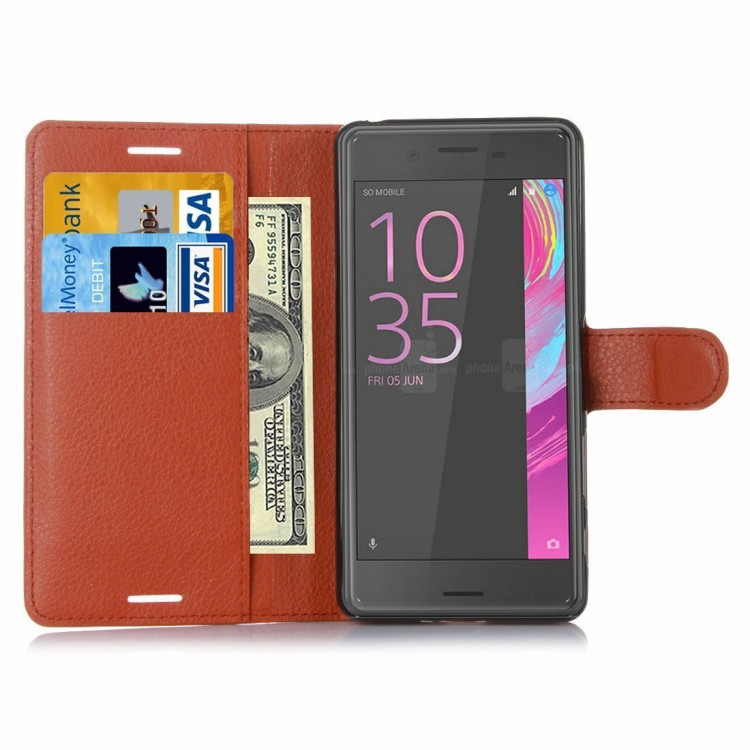 Чехол с визитницей для Sony Xperia X Performance (коричневый)