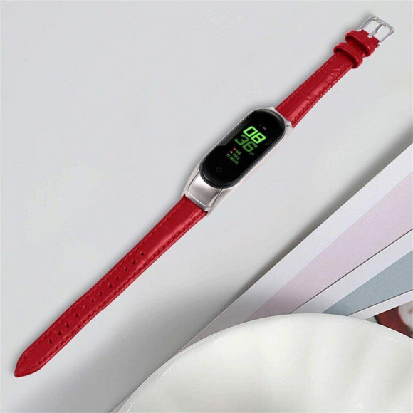 Кожаный ремешок Crocodile Texture для Xiaomi Smart Band 7 (красный) Кожаный ремешок Crocodile Texture для Xiaomi Smart Band 7 (красный)