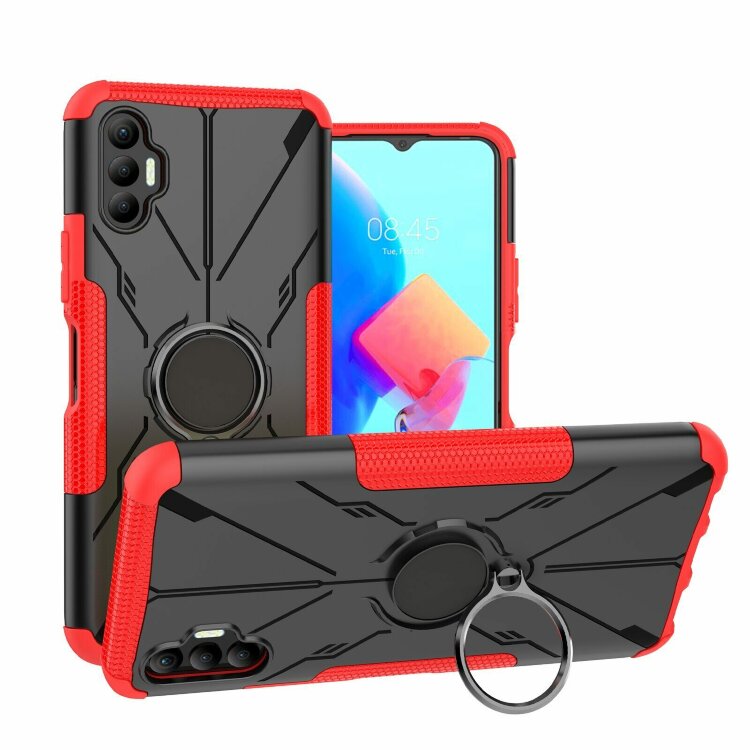 Чехол Armor Shockproof Ring Holder для Tecno Spark 8P (черный + красный)