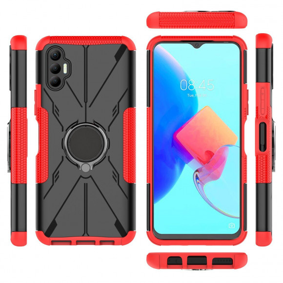 Чехол Armor Shockproof Ring Holder для Tecno Spark 8P (черный + красный) Чехол Armor Shockproof Ring Holder для Tecno Spark 8P (черный + красный)