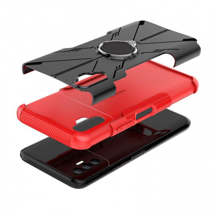 Чехол Armor Shockproof Ring Holder для Tecno Spark 8P (черный + красный)
