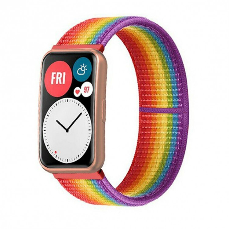 Нейлоновый ремешок для Huawei Watch Fit TIA-B09 (красный + радужный)