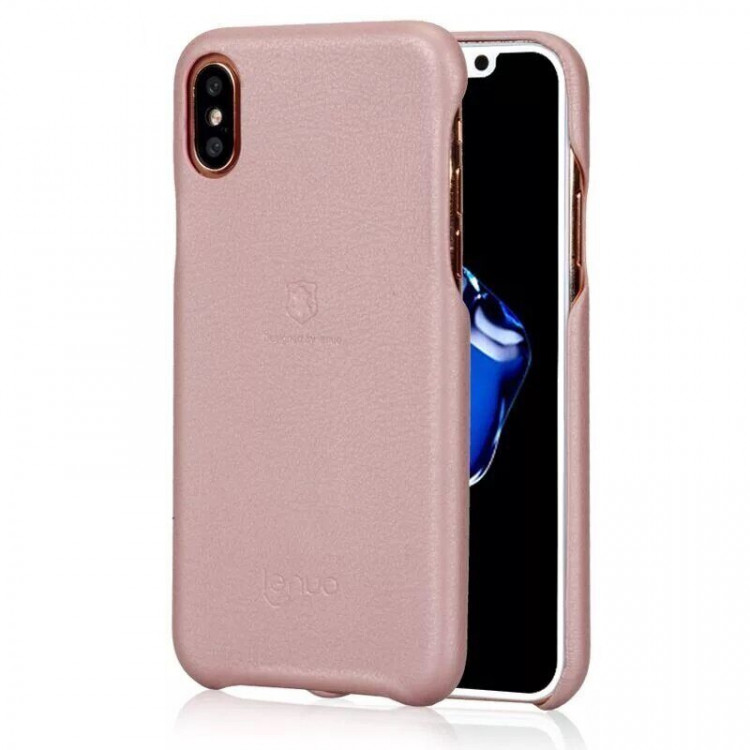 Кожаная накладка LENUO для iPhone X / ХS (розовый)