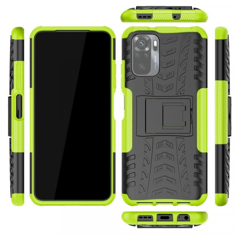 Чехол Hybrid Armor для Xiaomi Redmi Note 10 / Redmi Note 10S / Poco M5S (черный + зеленый)