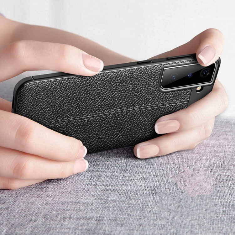 Чехол-накладка Litchi Grain для Samsung Galaxy S21 (темно-синий)