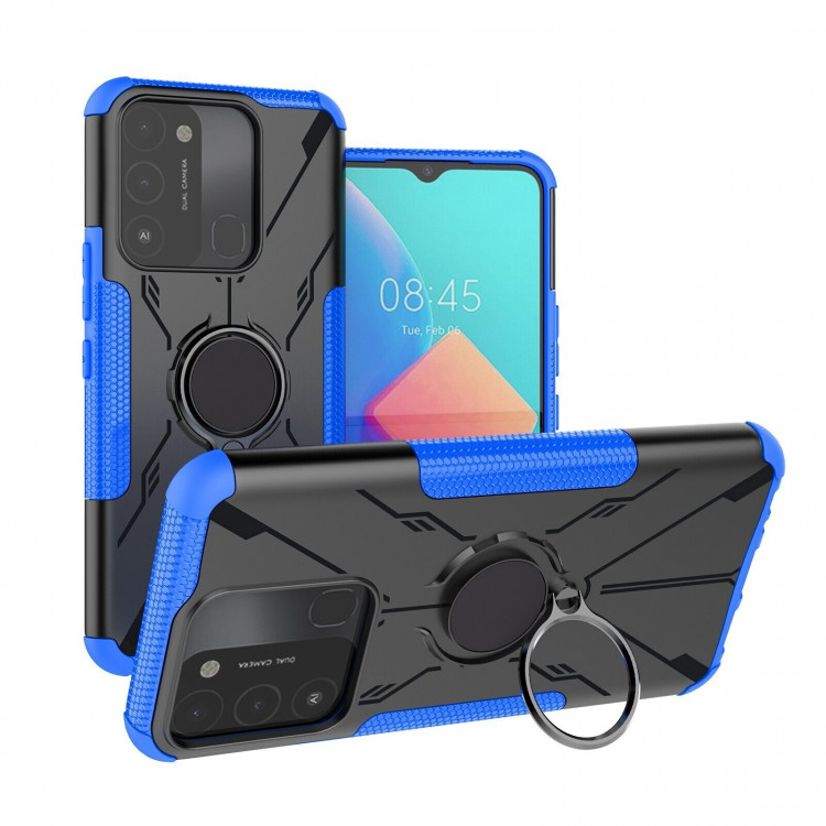 Чехол Armor Shockproof Ring Holder для Tecno Spark Go 2022 (черный + голубой)