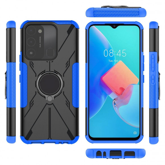 Чехол Armor Shockproof Ring Holder для Tecno Spark Go 2022 (черный + голубой)