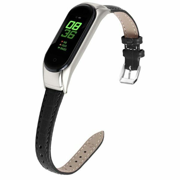 Кожаный ремешок Crocodile Texture для Xiaomi Smart Band 7 (черный)