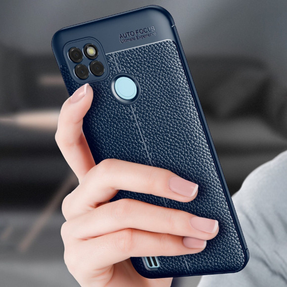 Чехол-накладка Litchi Grain для Realme C21Y (темно-синий)