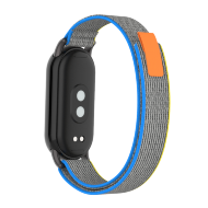Ремешок с нейлоновой петлей для Xiaomi Mi Smart Band 8, Xiaomi Mi Band 8 (Серый с желтой и голубой окантовкой) Ремешок с нейлоновой петлей для Xiaomi Mi Smart Band 8, Xiaomi Mi Band 8 (Серый с желтой и голубой окантовкой)