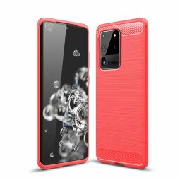 Чехол-накладка Carbon Fibre для Samsung Galaxy S20 Ultra (красный)