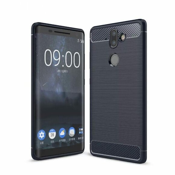 Чехол-накладка Carbon Fibre для Nokia 8 Sirocco (темно-синий)