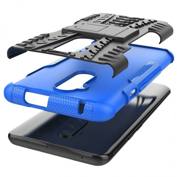 Чехол Hybrid Armor для OnePlus 7T Pro (черный + голубой)