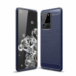 Чехол-накладка Carbon Fibre для Samsung Galaxy S20 Ultra (темно-синий)