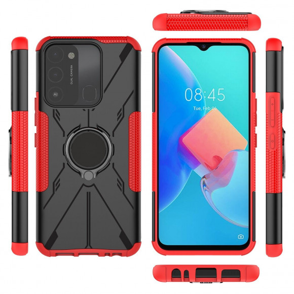 Чехол Armor Shockproof Ring Holder для Tecno Spark Go 2022 (черный + красный) Чехол Armor Shockproof Ring Holder для Tecno Spark Go 2022 (черный + красный)