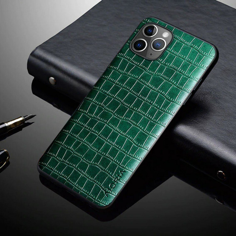 Чехол из искусственной крокодиловой кожи для iPhone 13 Pro (зеленый)