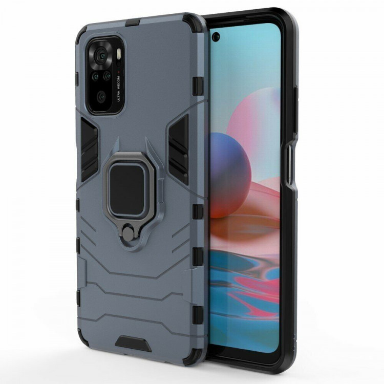 Чехол Armor Ring Holder для Xiaomi Redmi Note 10 / Redmi Note 10S / Poco M5S (темно-синий)