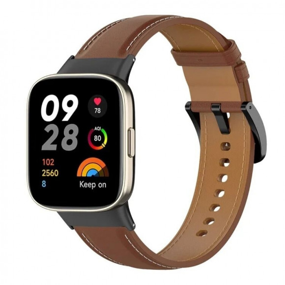 Кожаный ремешок для Xiaomi Redmi Watch 3, Mi Watch Lite 3 (коричневый)