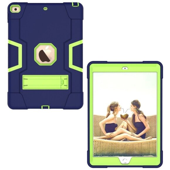 Гибридный TPU чехол для Apple iPad 10.2 (темно-синий + зеленый)