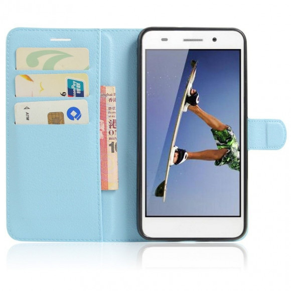 Чехол с визитницей для Huawei Y6 II (голубой) Чехол с визитницей для Huawei Y6 II (голубой)