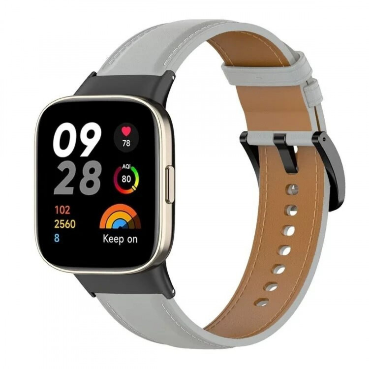 Кожаный ремешок для Xiaomi Redmi Watch 3, Mi Watch Lite 3 (серый)