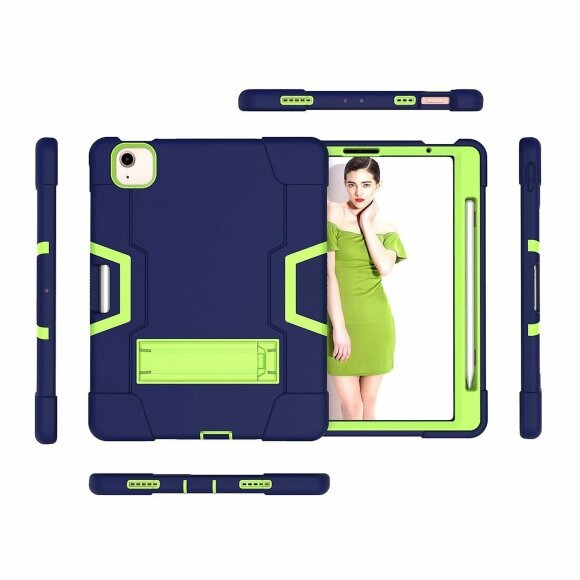 Гибридный TPU чехол для Apple iPad Pro 11 (2018) / iPad Air 4 (2020) / iPad Air 5 (2022) (темно-синий+зеленый)