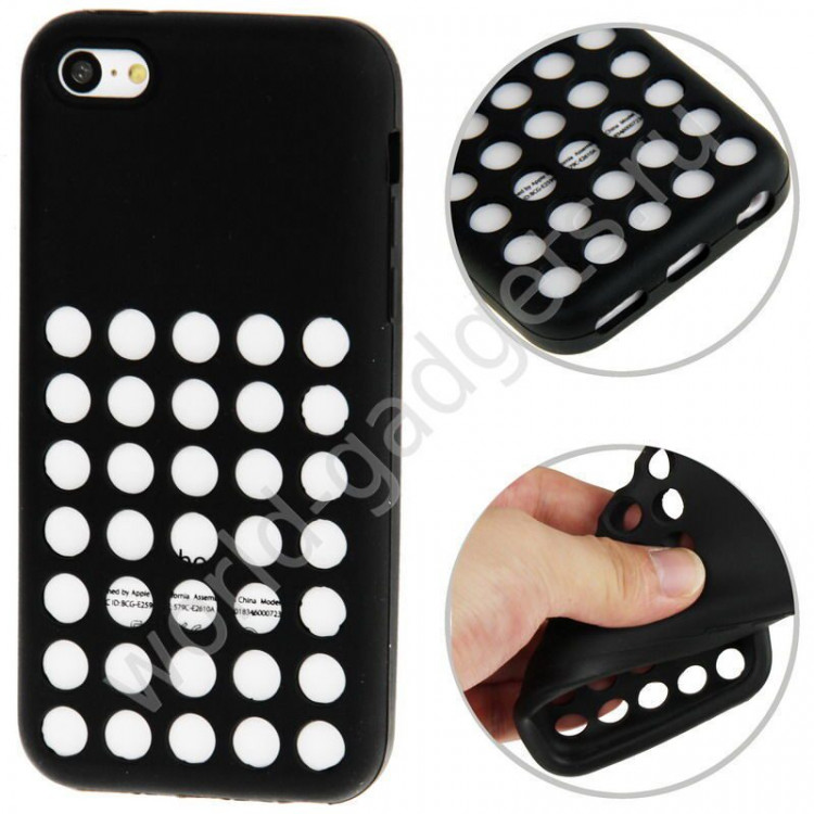 Силиконовый чехол с кружками для iPhone 5C (черный)