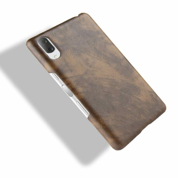 Кожаная накладка-чехол Litchi Texture для Sony Xperia L3 (коричневый)