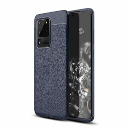 Чехол-накладка Litchi Grain для Samsung Galaxy S20 Ultra (темно-синий)