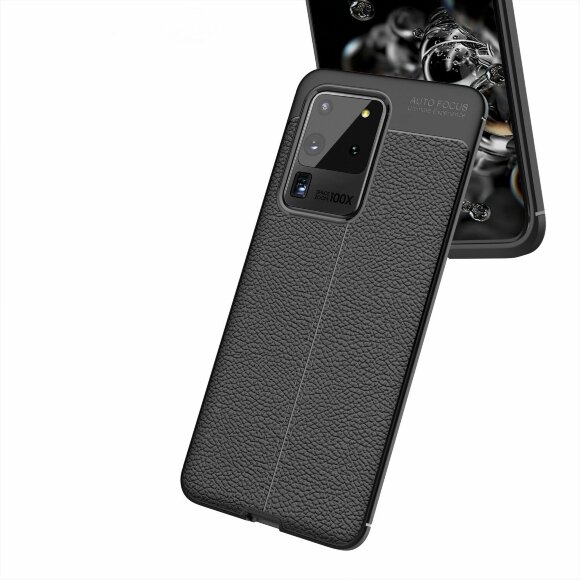 Чехол-накладка Litchi Grain для Samsung Galaxy S20 Ultra (темно-синий)