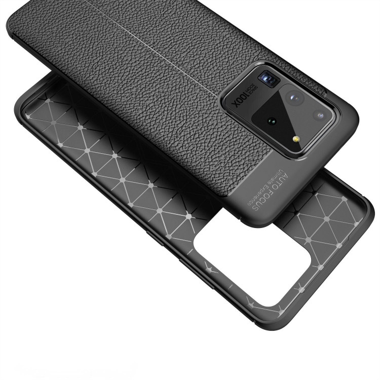 Чехол-накладка Litchi Grain для Samsung Galaxy S20 Ultra (темно-синий)