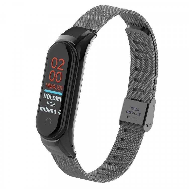 Сетчатый браслет с застежкой для Xiaomi Mi Band 4 (черный)