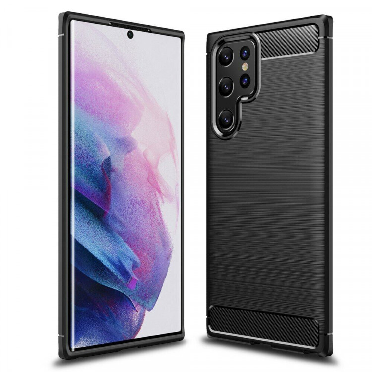 Чехол-накладка Carbon Fibre для Samsung Galaxy S22 Ultra (черный)