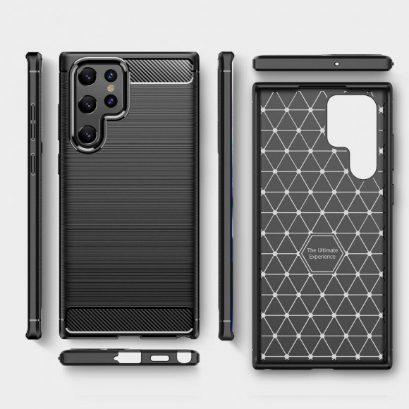Чехол-накладка Carbon Fibre для Samsung Galaxy S22 Ultra (черный) Чехол-накладка Carbon Fibre для Samsung Galaxy S22 Ultra (черный)