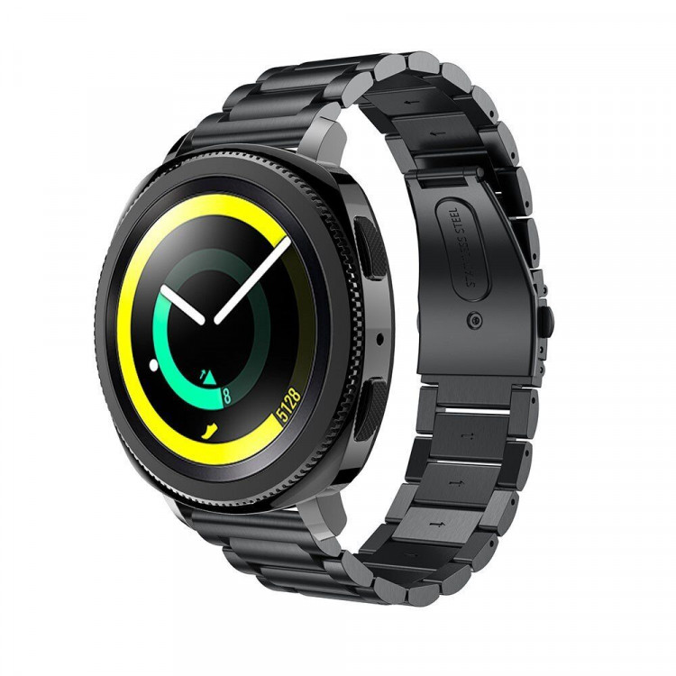 Стальной браслет Solid Stainless для Samsung Gear Sport / Gear S2 Classic / Galaxy Watch 42мм / Watch Active / Watch 3 (41мм) / Watch4 (черный)