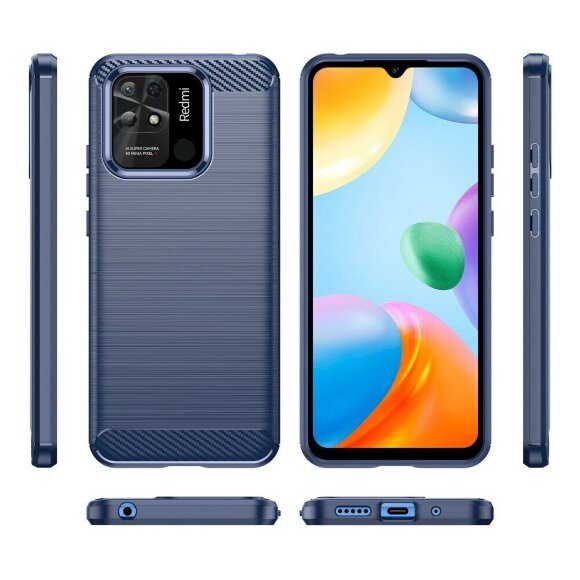 Чехол-накладка Carbon Fibre для Xiaomi Redmi 10C (темно-синий)