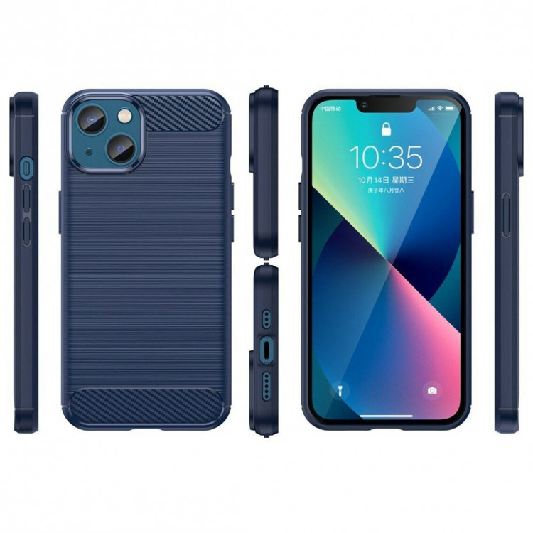 Чехол-накладка Carbon Fibre для iPhone 14 Plus (темно-синий)