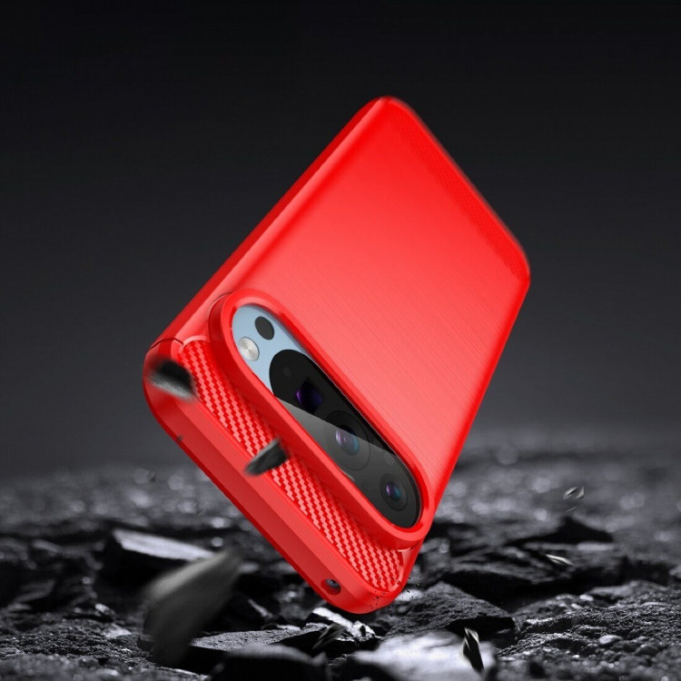 Чехол-накладка Carbon Fibre для Google Pixel 9, Pixel 9 Pro (красный)