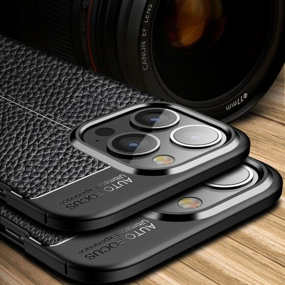 Чехол-накладка Litchi Grain для iPhone 13 Pro (черный)