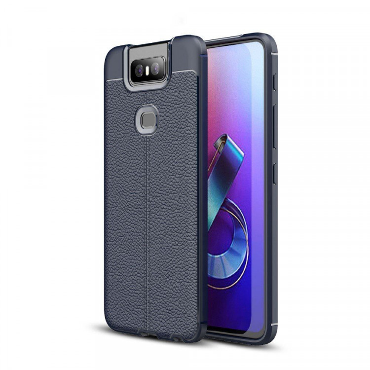 Чехол-накладка Litchi Grain для Asus Zenfone 6 ZS630KL (темно-синий)