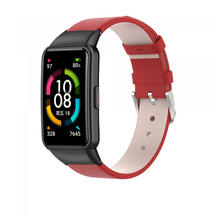 Кожаный ремешок для Huawei Band 6 / Honor Band 6 (красный)