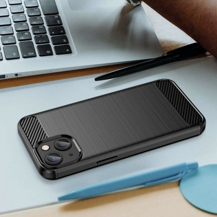 Чехол-накладка Carbon Fibre для iPhone 14 Plus (черный)