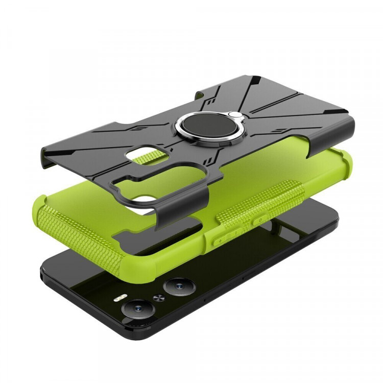 Чехол Armor Shockproof Ring Holder для Infinix Hot 12 Pro (черный + зеленый)