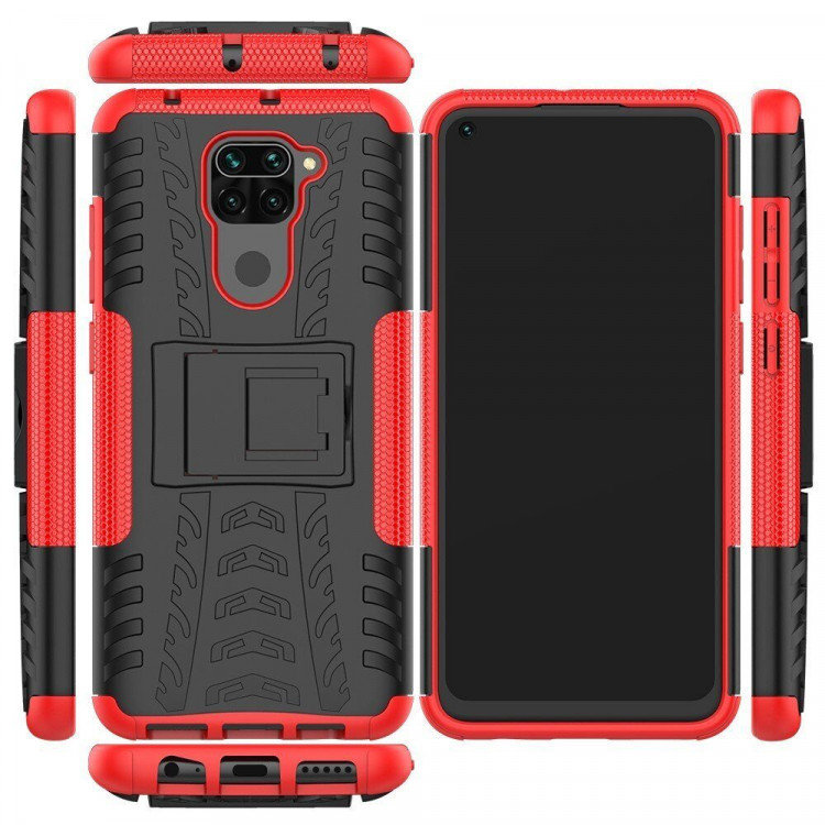 Чехол Hybrid Armor для Xiaomi Redmi Note 9 (черный + красный)