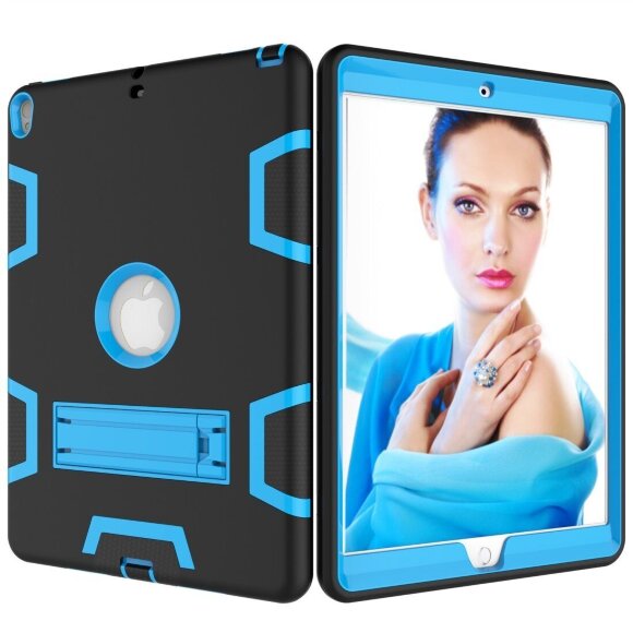 Гибридный TPU чехол для Apple iPad Pro 10.5 / iPad Air (2019) (черный + голубой) Гибридный TPU чехол для Apple iPad Pro 10.5 / iPad Air (2019) (черный + голубой)