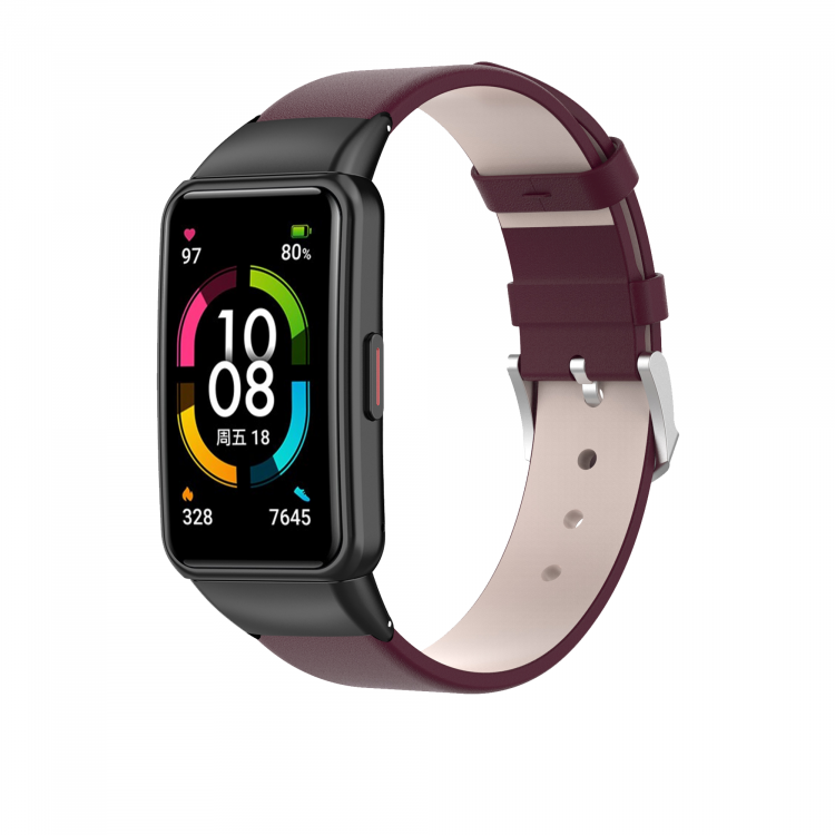 Кожаный ремешок для Huawei Band 6 / Honor Band 6 (темно-красный)