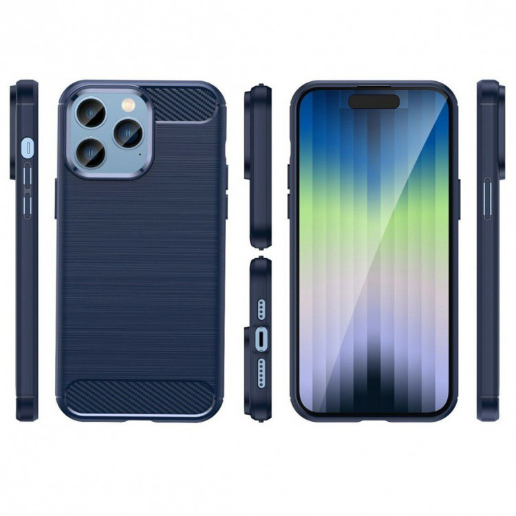 Чехол-накладка Carbon Fibre для iPhone 14 Pro (темно-синий)