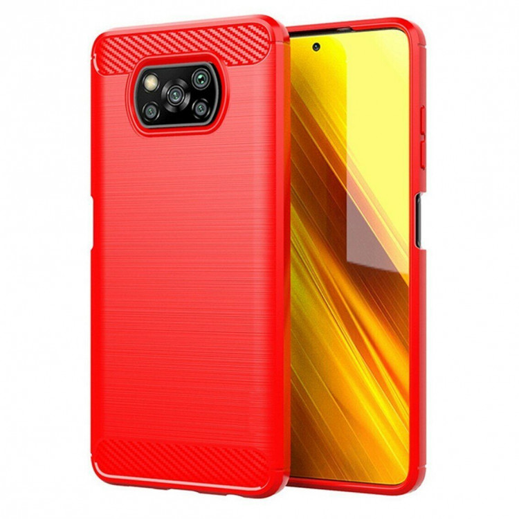 Чехол-накладка Carbon Fibre для Xiaomi Poco X3 NFC / Poco X3 / Poco X3 Pro (красный)