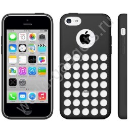 Мягкий пластиковый чехол с кружками для iPhone 5C (черный)