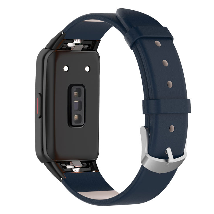 Кожаный ремешок для Huawei Band 6 / Honor Band 6 (темно-синий)